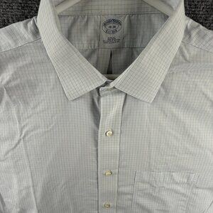 Brooks Brothers 18 38 Slim Cotton Blue Check Non-Iron Mens Long Sleeve Button Up